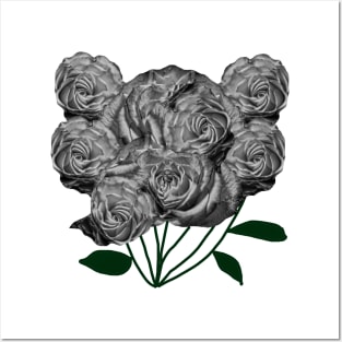 Black and White Tea Roses Posters and Art